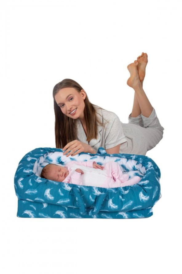 Mavi Tüy Desen Anne Yanı Bebek Ana Kucağı - 3