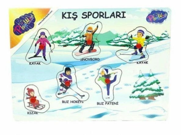 Onyıl Oyuncak 5760063 Ahşap Tutmalı Puzzle-Kış Sporları