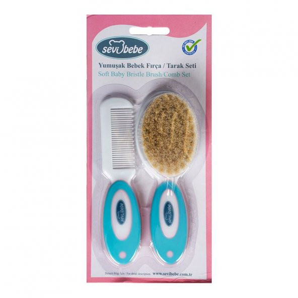 Sevi Bebe Naturel Fırça Tarak Seti Mavi - 3