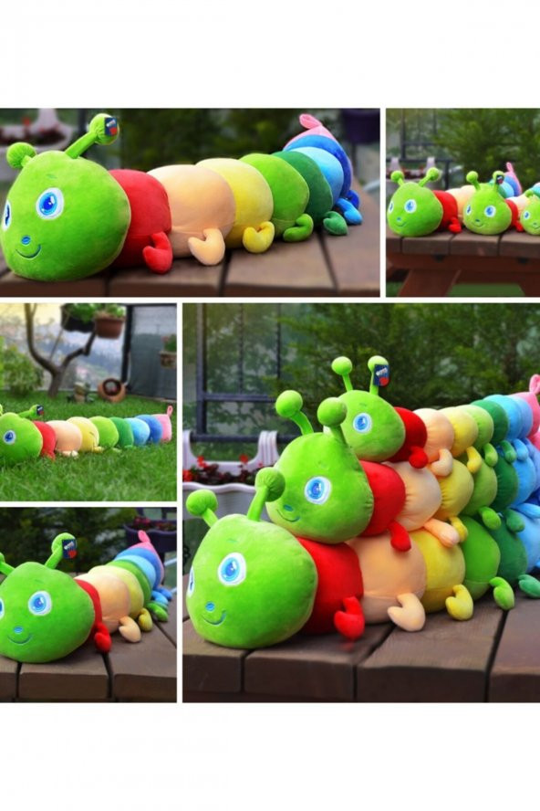 Renkli Peluş Tırtıl Yastık 75 cm Oyuncak - 4