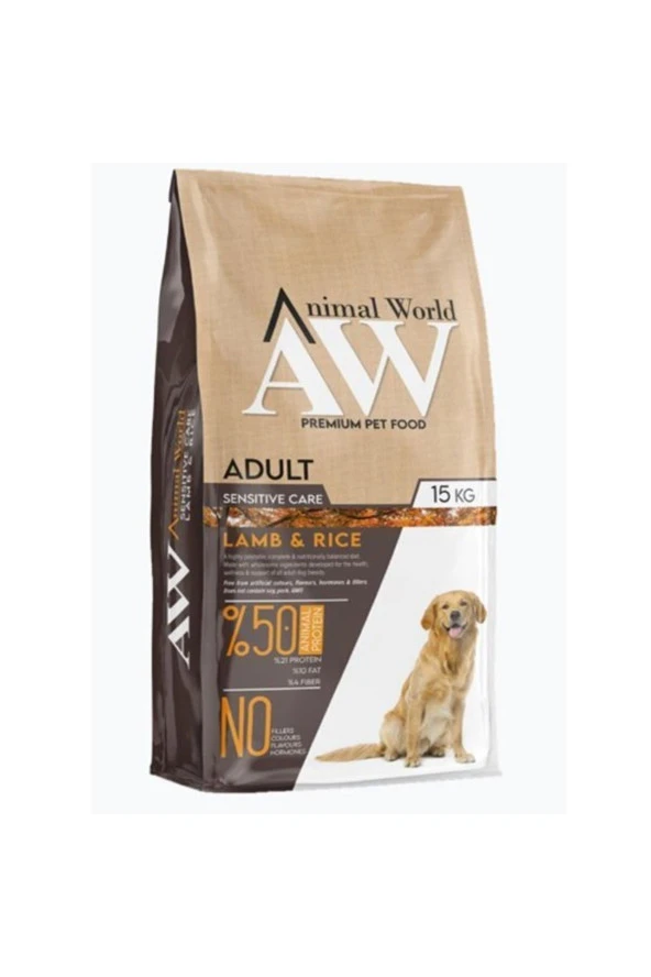 Animal World Adult Kuzu Eli Pirinçli Yetişkin Köpek Maması 15 Kg