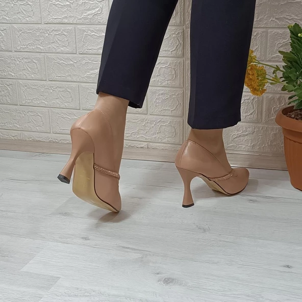 Fiyra 7023 Nut 8cm Kadeh Topuklu Taşlı Bayan Stiletto Ayakkabı - 7