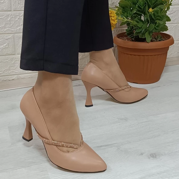Fiyra 7023 Nut 8cm Kadeh Topuklu Taşlı Bayan Stiletto Ayakkabı - 6