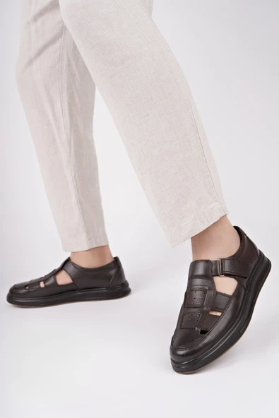 Muggo Oliver Garantili Erkek Günlük Klasik Hakiki Deri  Rahat Ortopedik Sandalet - 6