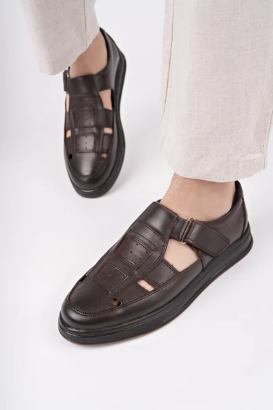 Muggo Oliver Garantili Erkek Günlük Klasik Hakiki Deri  Rahat Ortopedik Sandalet - 5