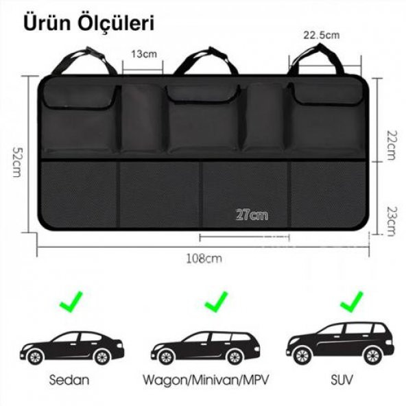 Coofbe Oxford Su Geçirmez Özel Kumaş 8 Bölmeli Koltuk Arkası Bagaj Organizer Bagaj Düzenleme Çantası - 5