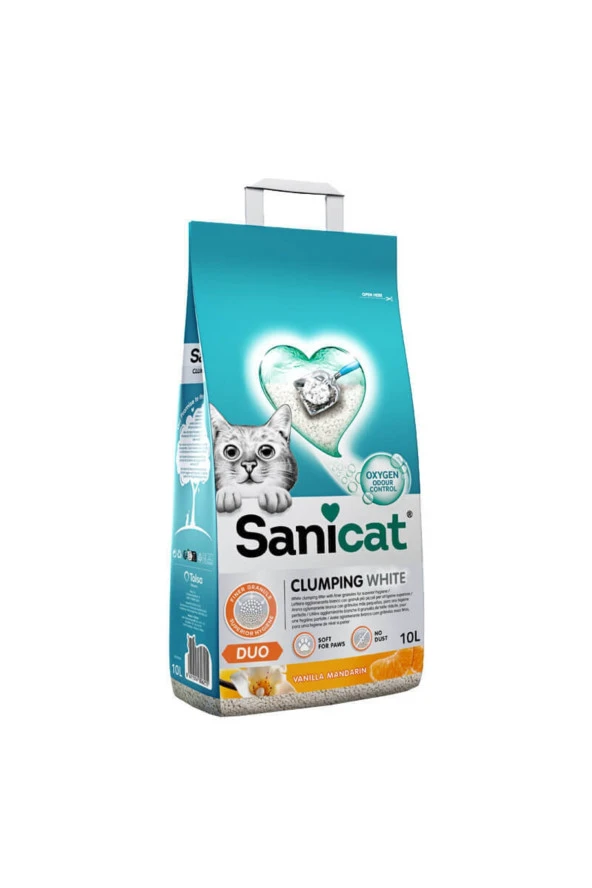 Sanicat Duo White Vanilya Mandalin Kokulu Topaklanan Kedi Kumu 10 Litre ürün görseli 1