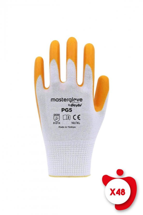 Master Glove PG5 Sarı Polyester Örme Nitril İş Eldiveni 10 Beden 48 Çift