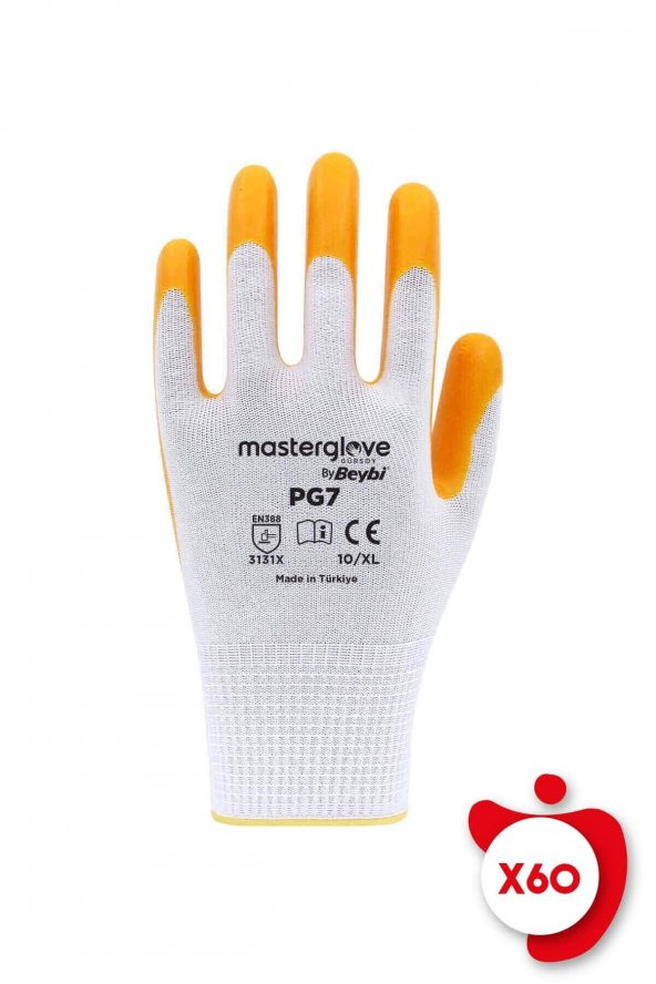 Master Glove PG7 Sarı Polyester Örme Nitril İş Eldiveni 10 Beden 60 Çift