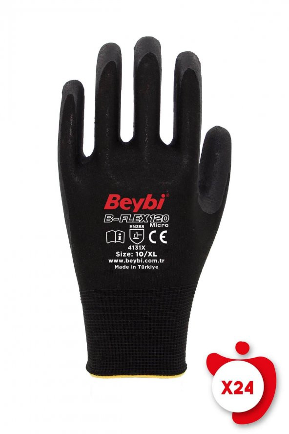 Beybi B-Flex120 Siyah Micro Köpük Nitril Eldiven 9 Beden 24 Çift