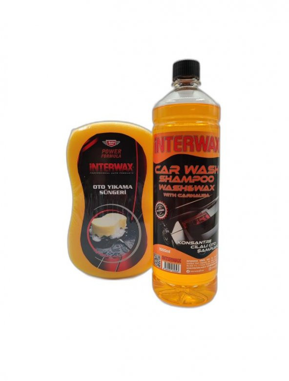 İNTERWAX CİLALI OTO ŞAMPUANI 1 LT & İNTERWAX POWER FORMULA OTO YIKAMA SÜNGERİ
