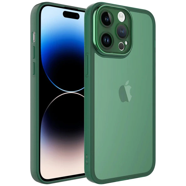 Apple iPhone 14 Pro Max Kılıf Kamera Korumalı Transparan Zore Post Kapak Kılıf  Koyu Yeşil