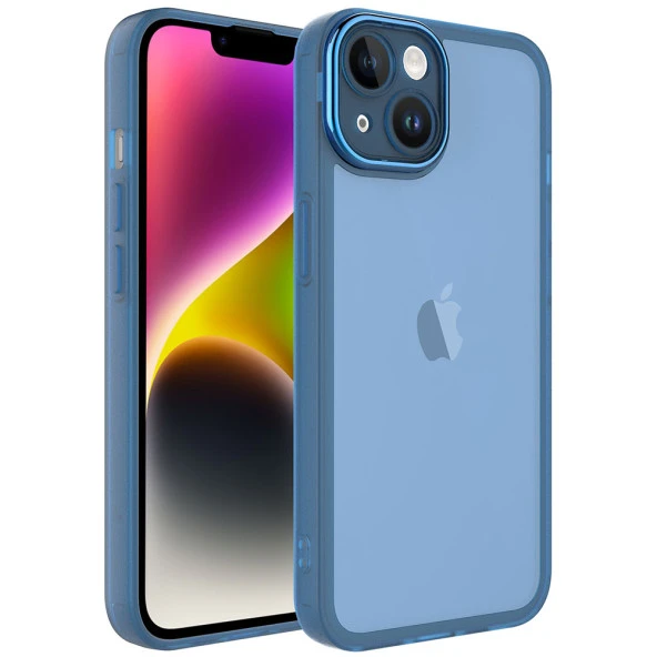 Apple iPhone 14 Kılıf Kamera Korumalı Transparan Zore Post Kapak Kılıf  Mavi