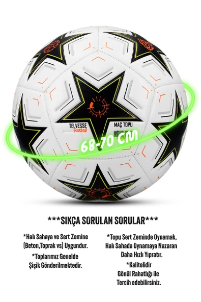Telvesse Futbol Topu Şampiyonlar Ligi Pompalı Sert Zemin Halı Saha Futbol Topu No:5 Siyah 034 - 4