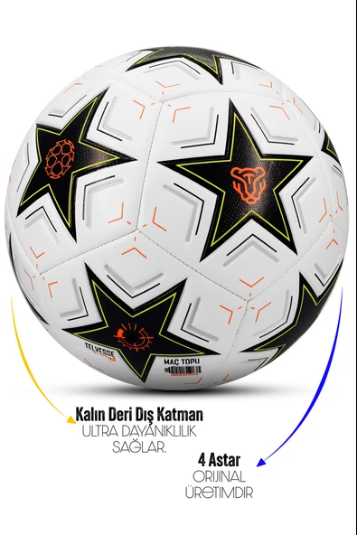 Telvesse Futbol Topu Şampiyonlar Ligi Pompalı Sert Zemin Halı Saha Futbol Topu No:5 Siyah 034 - 3