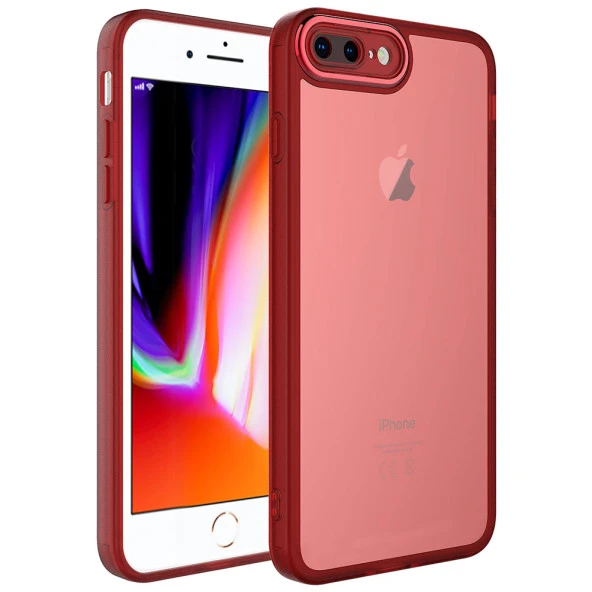 Apple iPhone 8 Plus Kılıf Kamera Korum Kılıflı Transparan Zore Post Kapak  Kırmızı