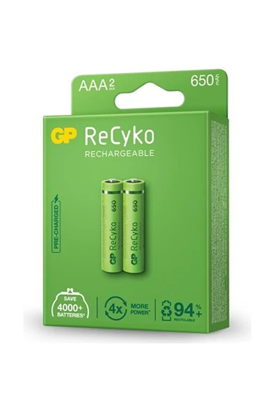 Gp 2'li Recyko 650 Serisi Nimh Aaa Ince Kalem Boy Şarjlı Pil(gp65aaahcemtr-2gb2) - Resim 2