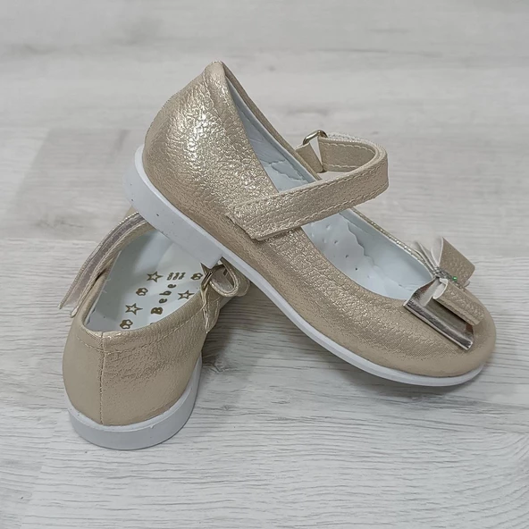 Fiyra 8004 Dore Renk Cırtlı El Yapımı Ortapedik Kız Bebe Babet Ayakkabı - 4
