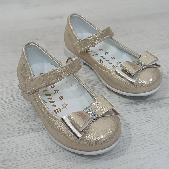 Fiyra 8004 Dore Renk Cırtlı El Yapımı Ortapedik Kız Bebe Babet Ayakkabı - 2