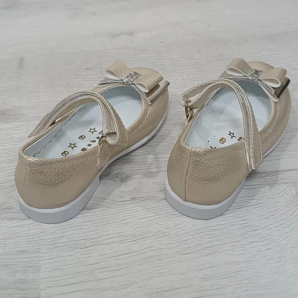 Fiyra 8004 Dore Renk Cırtlı El Yapımı Ortapedik Kız Bebe Babet Ayakkabı - 3