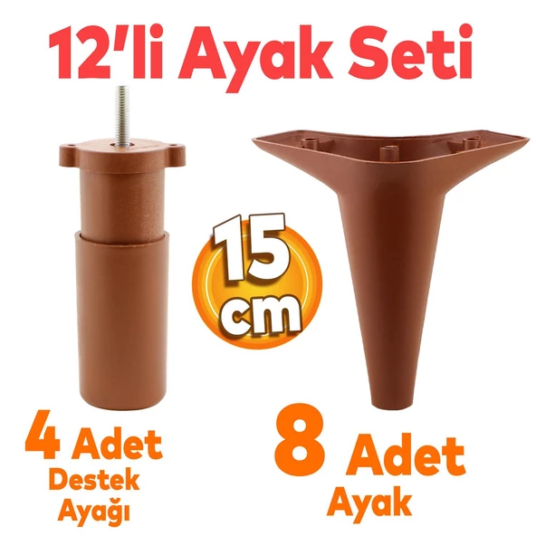 Aspen 12'li Set Mobilya Kanepe Koltuk Tv Ünitesi Baza Ayağı Ayakları Destek 15 Cm Robot Süpürge