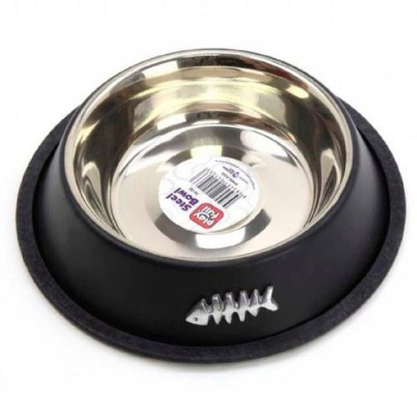 Playfull Balık Desenli Siyah Çelik Mama ve Su Kabı 24 Oz - 2