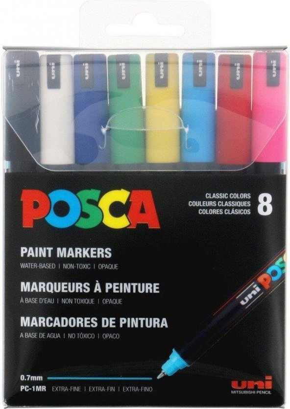 Uni Posca 0.7 Su Bazlı Poster Markörü Ana Renk 8li