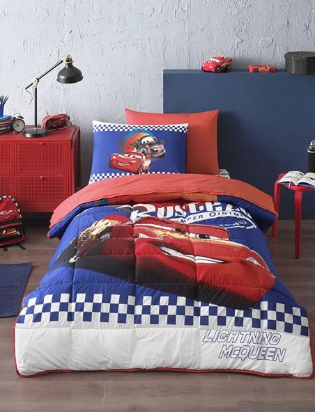 Özdilek Lastikli Çarşaflı Lisanslı Tek Kişilik Çocuk Uyku Seti-Şimşek Mcq Cars Cyber Mavi