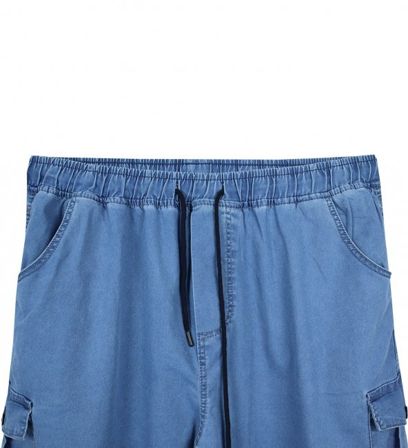 Kargo Cepli Büyük Beden Kot Jogger Pantolon Açık Mavi - 2