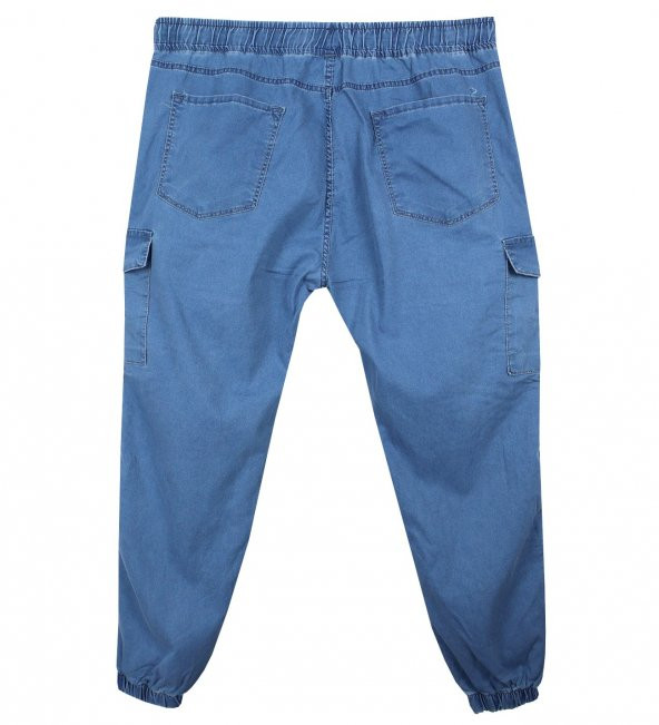 Kargo Cepli Büyük Beden Kot Jogger Pantolon Açık Mavi - 3