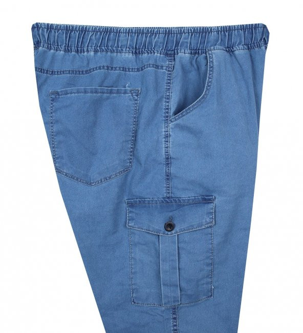 Kargo Cepli Büyük Beden Kot Jogger Pantolon Açık Mavi - 4