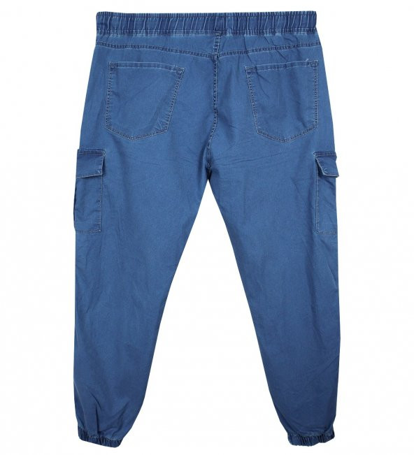 Kargo Cepli Büyük Beden Kot Jogger Pantolon Gök Mavisi - 3