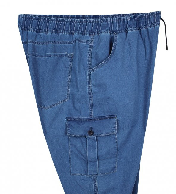 Kargo Cepli Büyük Beden Kot Jogger Pantolon Gök Mavisi - 4