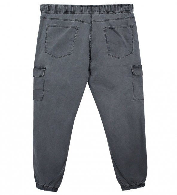 Kargo Cepli Büyük Beden Kot Jogger Pantolon Gri - 3