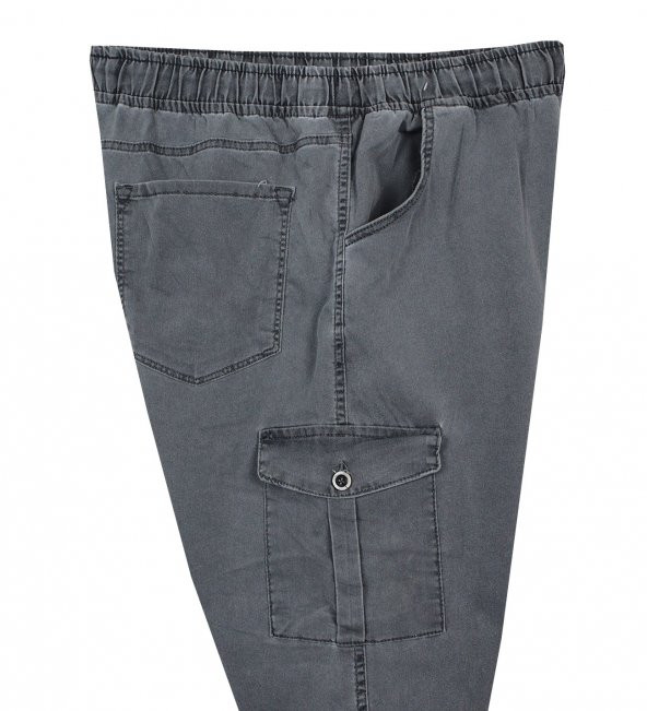 Kargo Cepli Büyük Beden Kot Jogger Pantolon Gri - 4