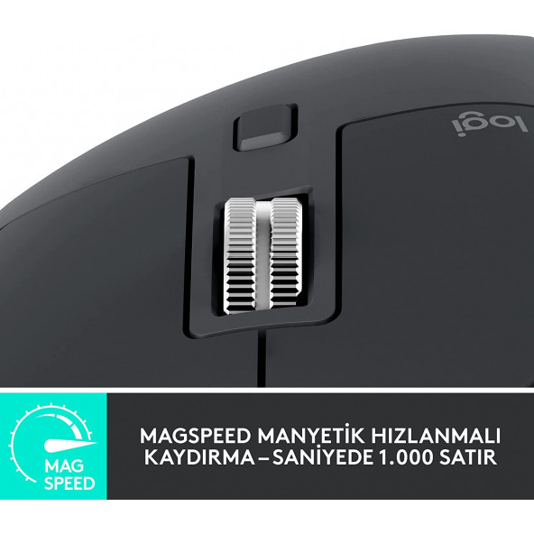 Logitech MX Master 3S Performance Kablosuz Bluetooth Mouse, 8.000 DPI, Sessiz, Ergonomik, Siyah 910 006559 - 4