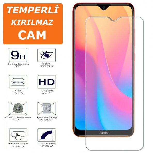 Xiaomi Redmi 8A Ekran Koruyucu 9H Parlak 2.5D Şeffaf Temperli Kırılmaz Cam Ekran Koruma HD (CL45URO)