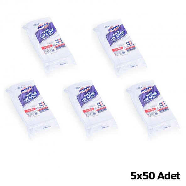 Poppy Plastik Lüx Şeffaf Kaşık - 18 Cm. - 3.2 Gr. - 50 Adetlik 5 Paket - 2