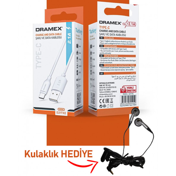 Dramex 2.1A Type-C Kablo Eco - KULAKLIK HEDİYELİ