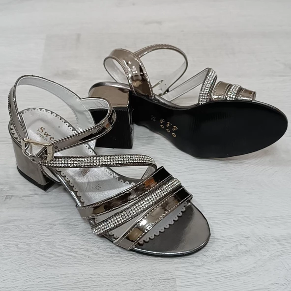 Fiyra 9004 Platin Taşlı Kız Çocuk Abiye Topuklu Sandalet Ayakkabı - 6