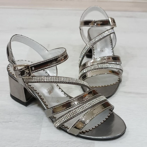 Fiyra 9004 Platin Taşlı Kız Çocuk Abiye Topuklu Sandalet Ayakkabı - 3