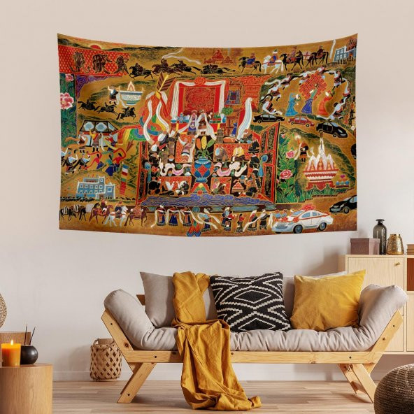 Vagonik Tibet Etnik Desen Budist Thangka Ve Mandala Bohem Duvar Örtüsü Halısı 140x100 Cm-70x100 Cm