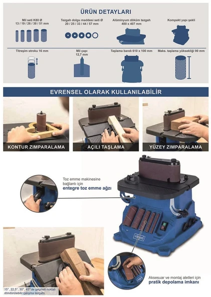 Scheppach Osm600 Salınımlı Bant Ve Silindir Zımpara Makinesi - Resim 4