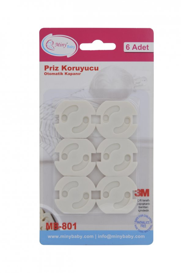 Miny Baby Priz Emniyeti 6Lı - Beyaz Otomatik Kapanır - 6