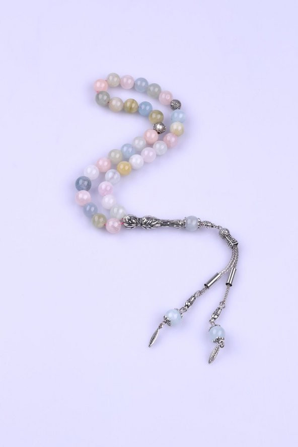 Akuamarin - Morganit - Heliodor Doğal Taş Tesbih 8 mm Küre Kesim - 2