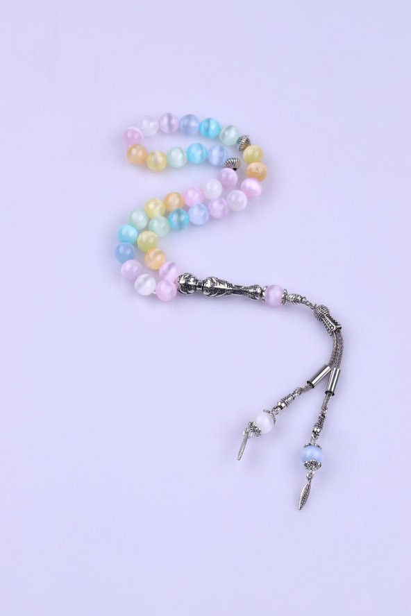 Renkli Selenit Doğal Taş Tesbih 8 mm Küre Kesim - 2