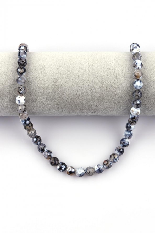 Siyah - Beyaz Akik Doğal Taş Dizi 8 mm Fasetli Küre Kesim - Resim 2