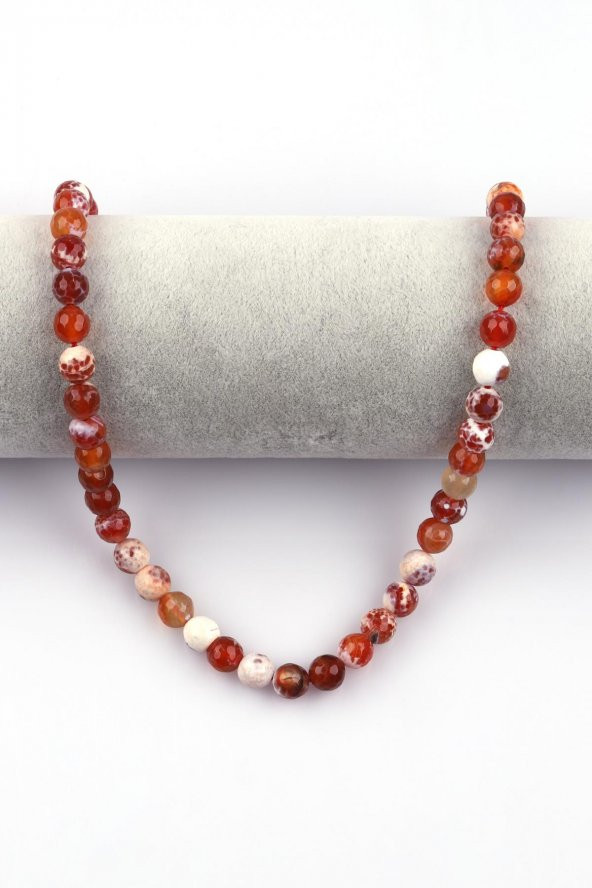 Turuncu - Beyaz Akik Doğal Taş Dizi 8 mm Fasetli Küre Kesim - Resim 2