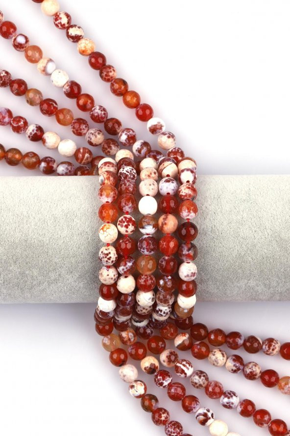 Turuncu - Beyaz Akik Doğal Taş Dizi 8 mm Fasetli Küre Kesim ürün görseli