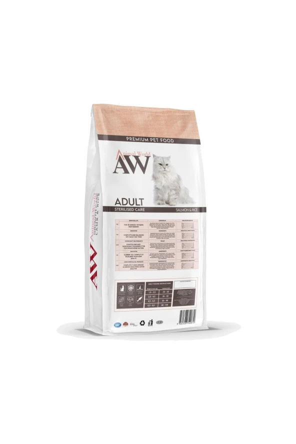 Animal World Sterilised Somonlu Kısırlaştırılmış Kedi Maması 15 Kg - Resim 2